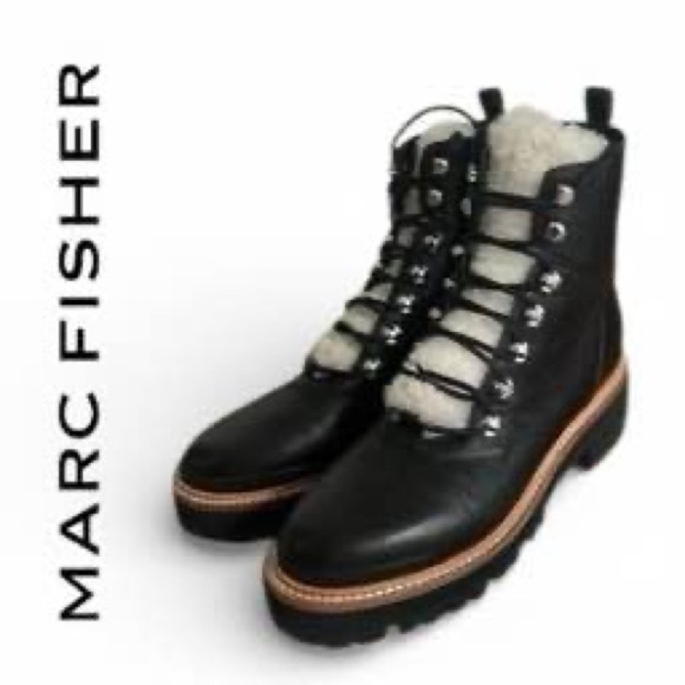 Marc Fisher  Women Leather Lace-Up Combat Boots Black Size 6 NWT